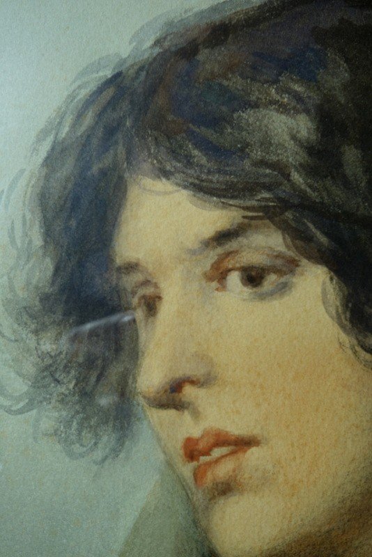 "young Woman" Watercolor By Lacomme Late 19th Century-photo-3