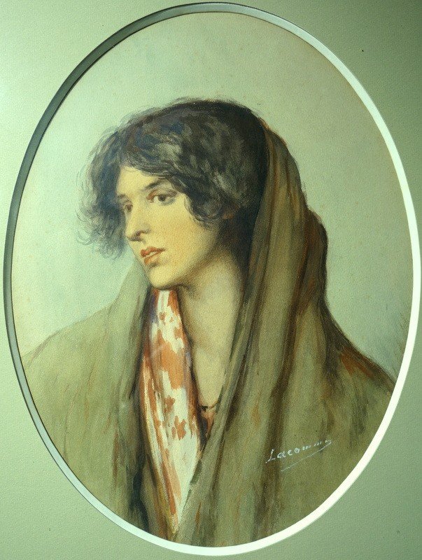 "young Woman" Watercolor By Lacomme Late 19th Century