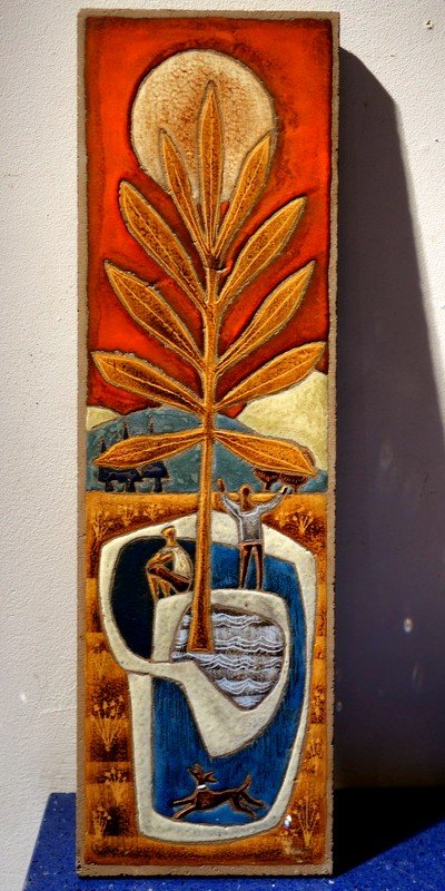 "the Tree Of Life" Enameled Lava By Jean Jaffeux Circa 1950/60