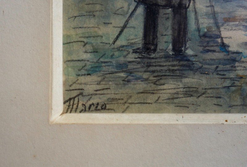 "PEINTRE a MONTMARTRE" Aquarelle par MARIO (?) vers 1950/60-photo-1