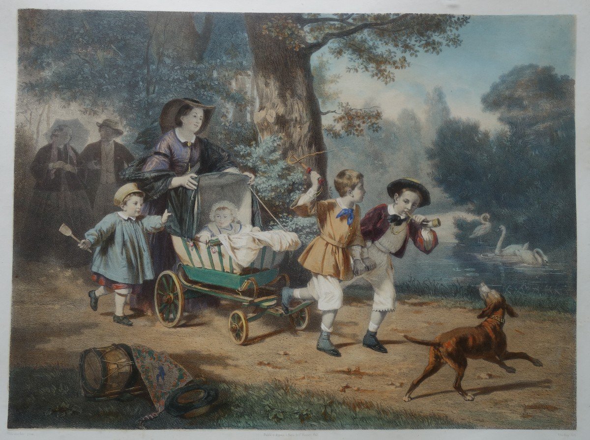 "La POSTE ENFANTINE" Lithographie de E.HILLEMACHER ..1861-photo-2