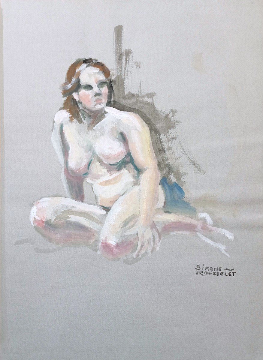 "FEMME NUE ASSISE " par Simone ROUSSELET vers 1970