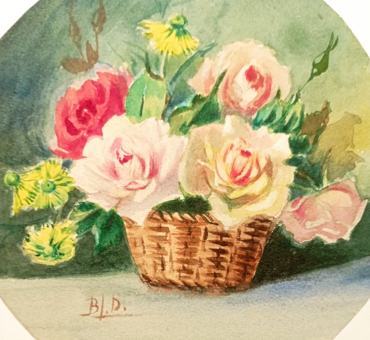 "ROSES dans PANIER" Aquarelle de Bl ODIN ?????-photo-3