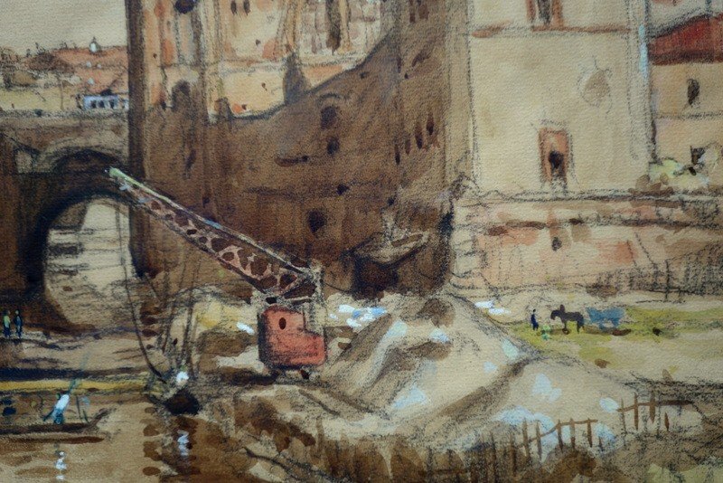 "toulouse" Watercolor By Edouard Bouilliere Around 1930-photo-3