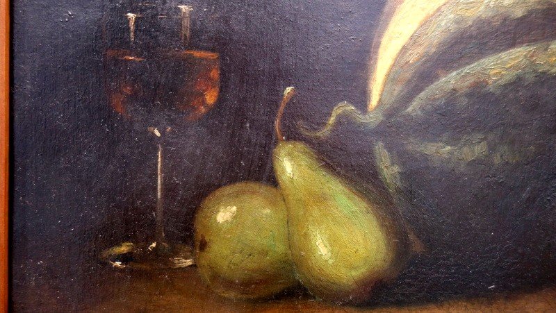 "melon, Peches, Pears And Alcohols"...canvas Signed ...circa 1890/1900-photo-2