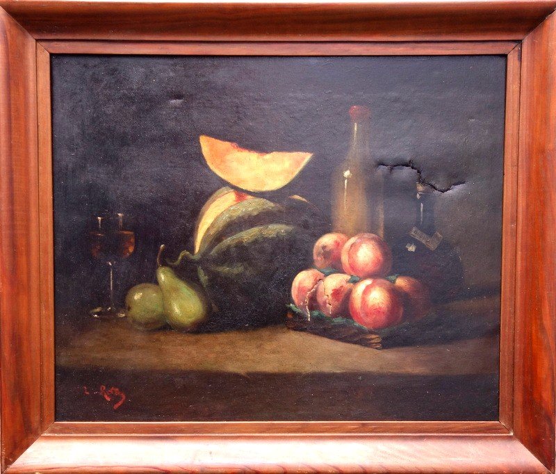 "melon, Peches, Pears And Alcohols"...canvas Signed ...circa 1890/1900