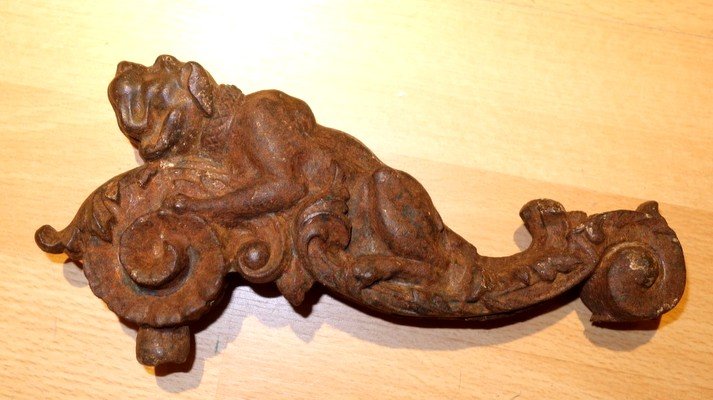 "dog Knocker" Cast Iron 19th Century-photo-2