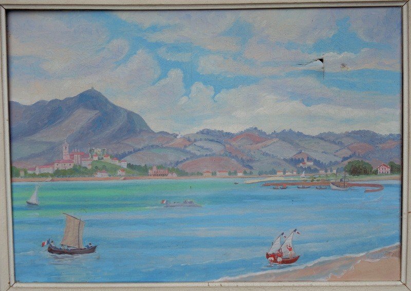 "HENDAYE " Tableau signé  vers 1950-photo-2