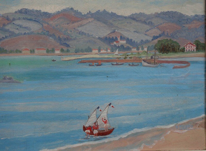 "HENDAYE " Tableau signé  vers 1950-photo-4