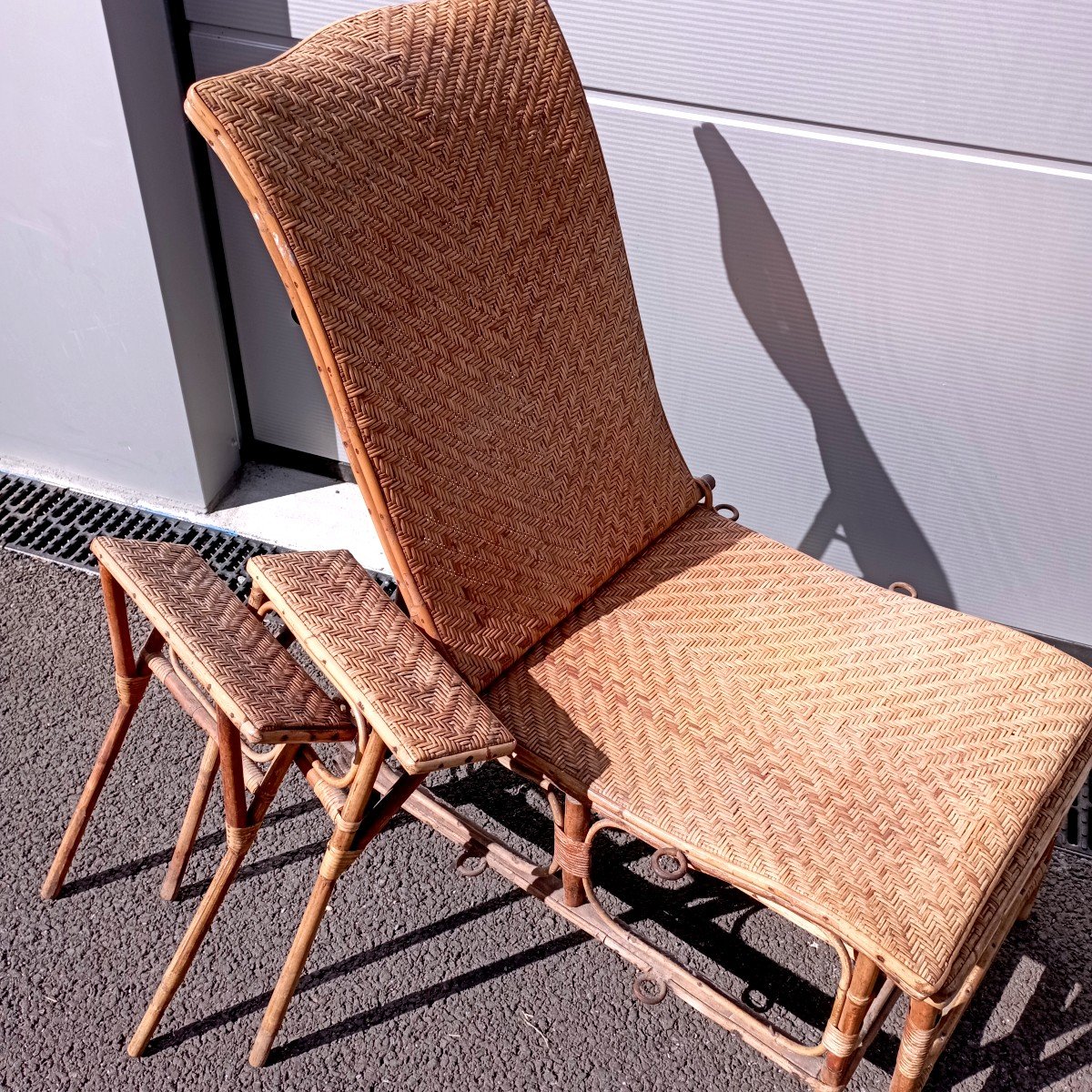 "CHAISE LONGUE " Bambou, Bois  et Rotin ...1900/1920-photo-2