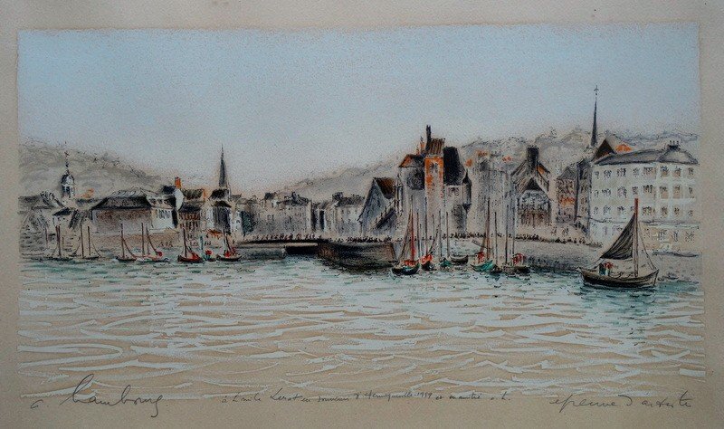 " Le PORT d'HONFLEUR" Lithographie d'André HAMBOURG-photo-2