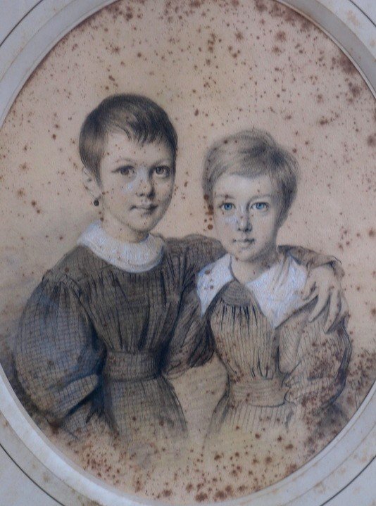 "two Little Girls" By Jules Boilly Circa 1830/40-photo-2