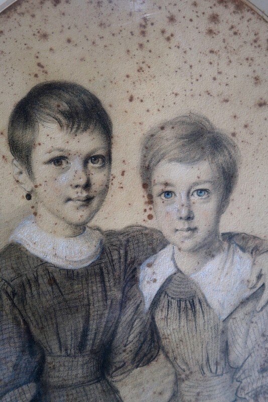 "two Little Girls" By Jules Boilly Circa 1830/40-photo-3