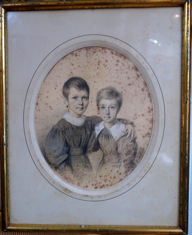 "two Little Girls" By Jules Boilly Circa 1830/40