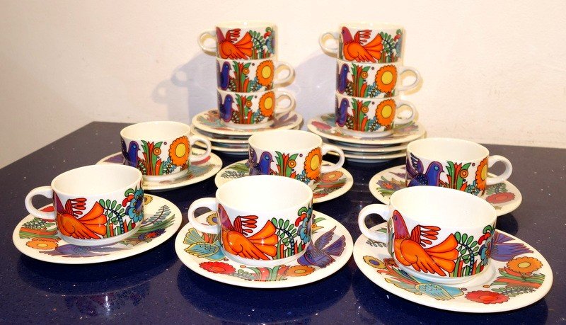 "service A Cafe Acapulco" 12 Pieces, Villeroy And Boch Circa 1970-photo-2