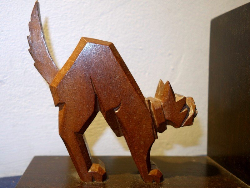 Bookends "dog And Cat" In Wood .....art Deco-photo-2