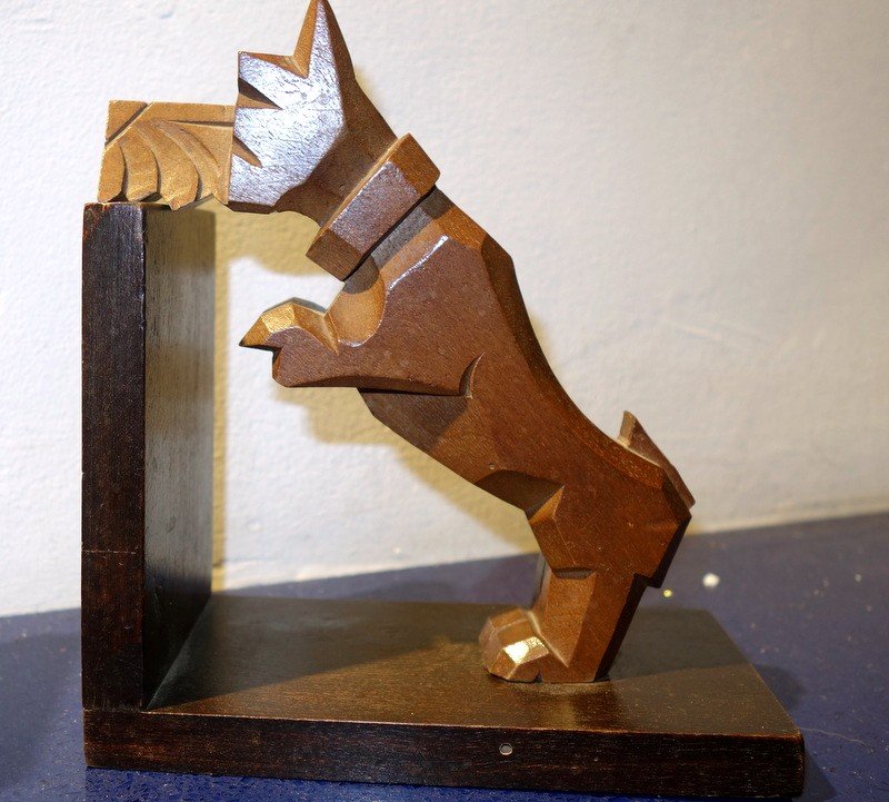 Bookends "dog And Cat" In Wood .....art Deco-photo-3