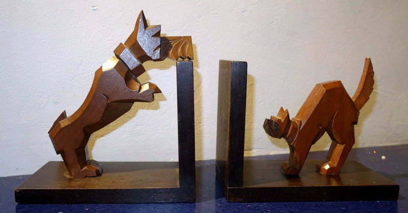 Bookends "dog And Cat" In Wood .....art Deco-photo-4