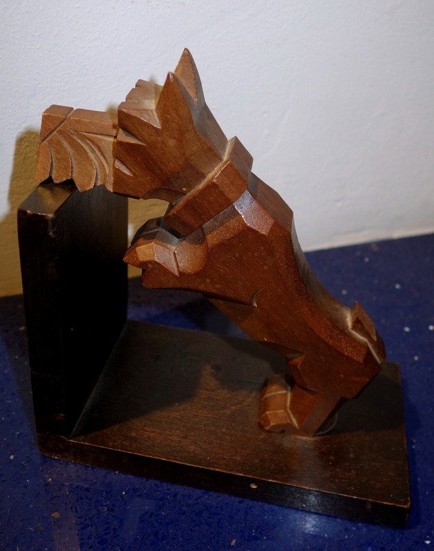 Bookends "dog And Cat" In Wood .....art Deco-photo-3