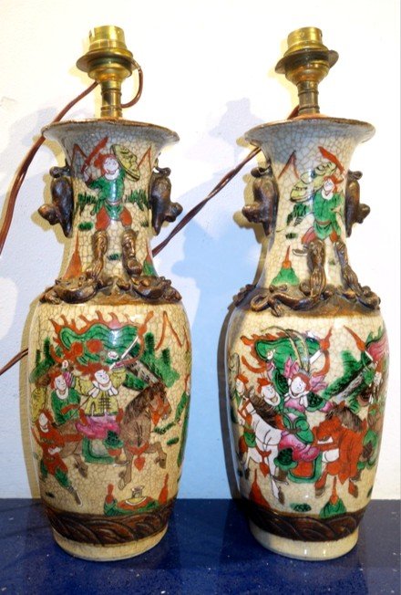 Pair Of "vases" Mounted As A Lamp..nankin, China 19th Century-photo-2