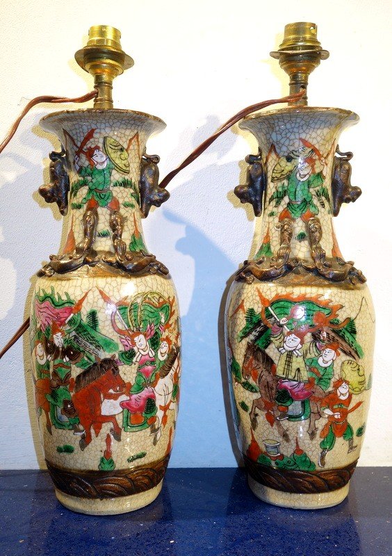 Paire "VASES" Montés en LAMPE..NANKIN ,CHINE 19éme