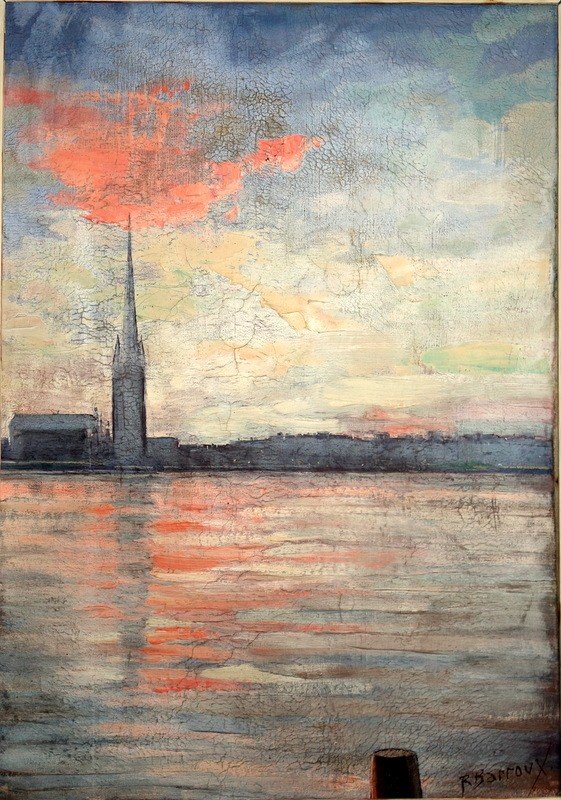 "saint Michael At Sunset" By R.barroux ..bordeaux Circa 1950-photo-2