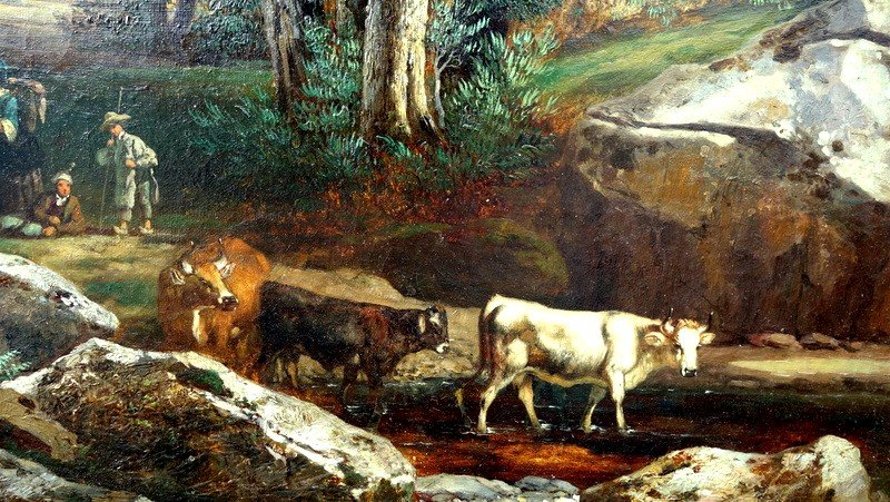 Large "pastoral Scene" By Joseph Latour Circa 1850-photo-1