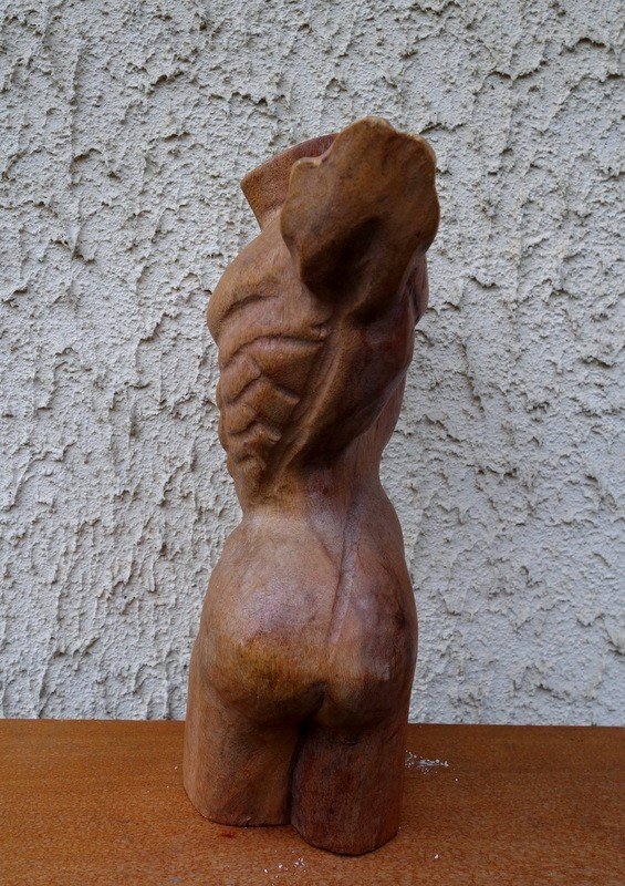 "l'ATHLETE NU " Sculpture en bois vers 1980/90-photo-4