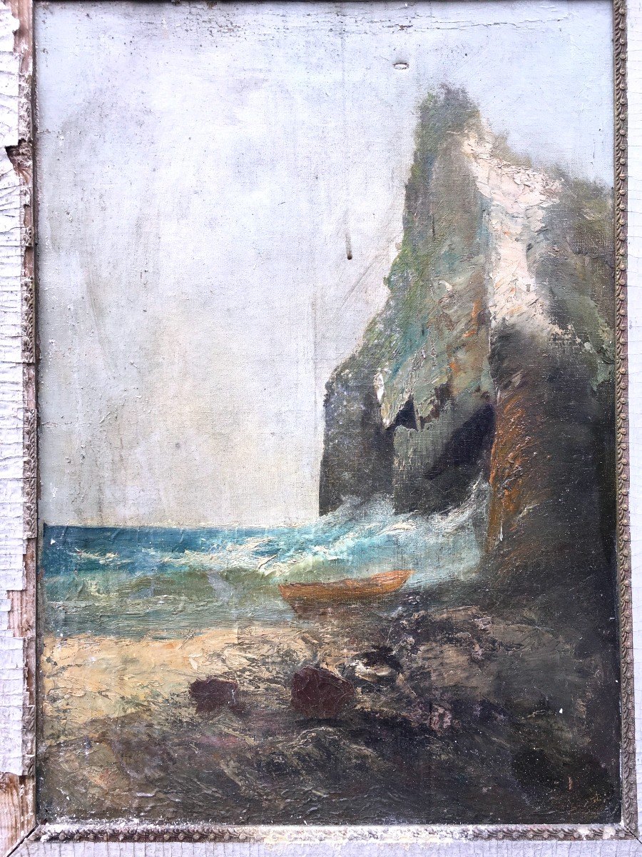 "BARQUE sous la FALAISE" par Emile GODCHAUX ...1902