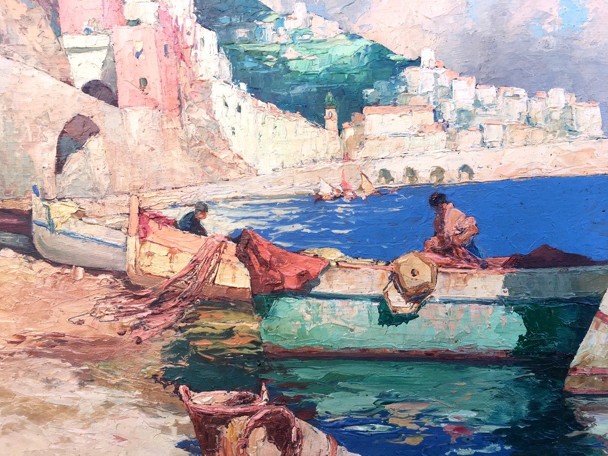 "fishermen In Amalfi" By Emile Beaussier Circa 1920/30-photo-2