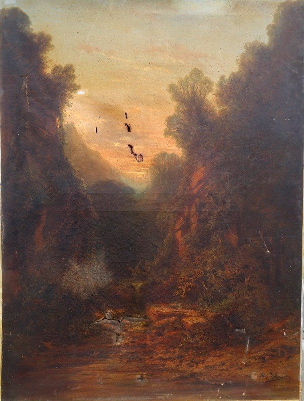 "gorge In The Mountain" By Gabriel Hyppolite Lebas...1869