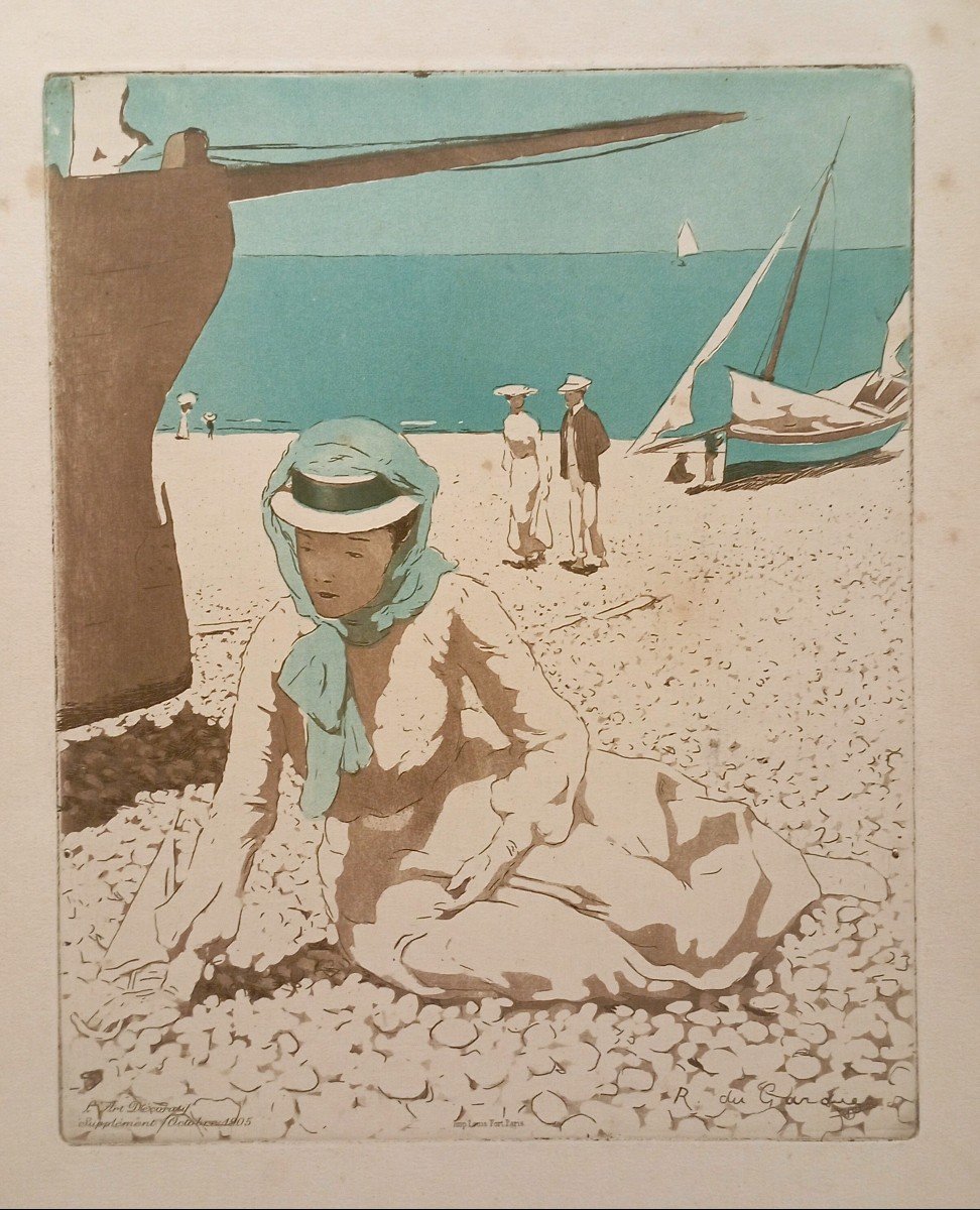 "on The Beach" Raoul Du Gardier ....decorative Art 1905-photo-2