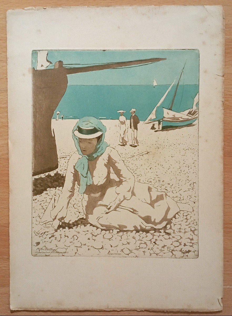 "on The Beach" Raoul Du Gardier ....decorative Art 1905