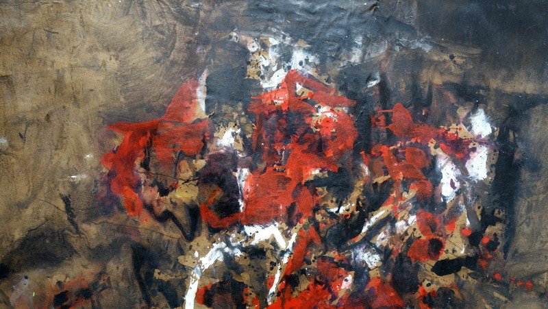 "red Abstraction" By Batta Mihailovitch...paris 1958-photo-2