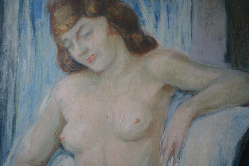 "naked Woman Sitting" By Jean Baudet Around 1940-photo-2