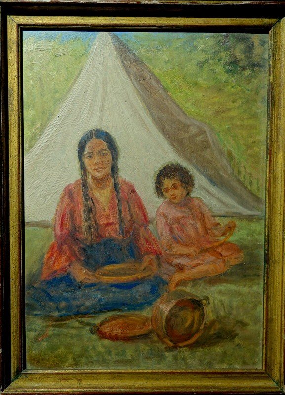 "indian And Child" Unsigned Study Circa 1930