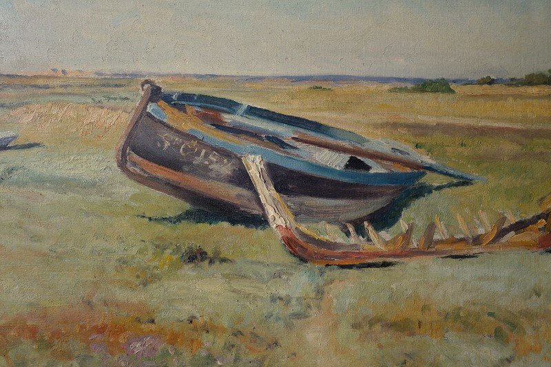 "old Boats And Salt Marshes" Alfred Andrieux Around 1930-photo-2