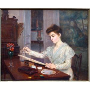 "the Watercolorist" By Pmlapierre-renouard Around 1900