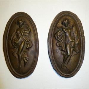 Pair Of Spring And Summer "medallions"...antique Bronzes