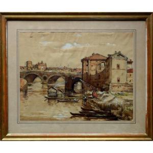 "toulouse" Watercolor By Edouard Bouilliere Around 1930