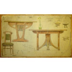 "furniture Studies" By Jean Riviere ..toulouse Around 1900