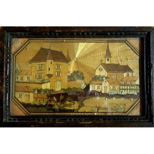 "chateau And Chapel" Straw Marquetry.....mid 19th Centurypainting