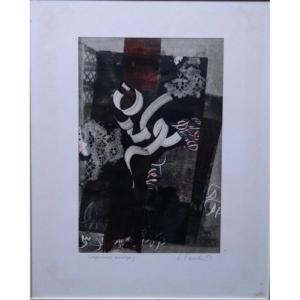 "COMPOSITION 1" Monotype d'Hamid TIBOUCHI (Algérien) ...1983