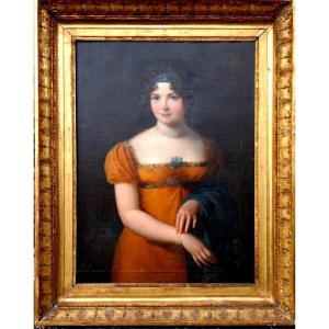 Large Empire Portrait "young Woman" ..early 19th Century