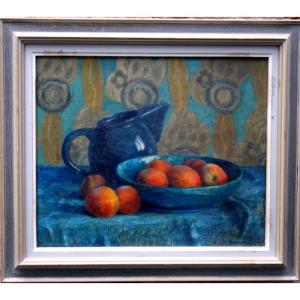 "blue Pitcher And Peaches" By Charles Renaud Circa 1930