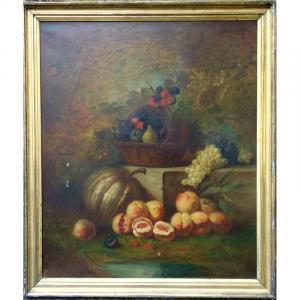 Large "still Life With Autumn Fruits" Late 19th Century