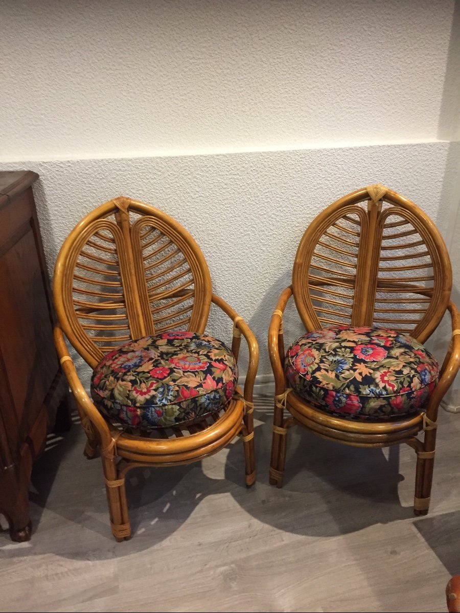 Paire De Fauteuils En Rotin Forme Feuilles années 60/70