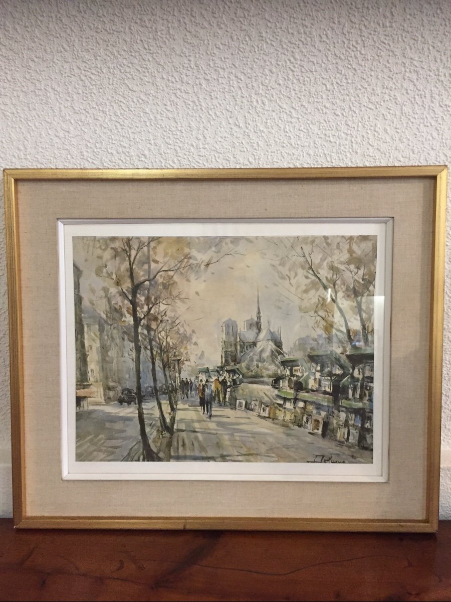 Aquarelle Les Bouquinistes Quai De Seine à Paris -photo-1