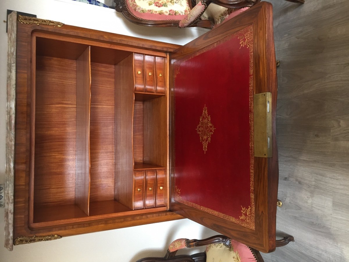 Curved Secretary In Louis XV Style Marquetry -photo-2