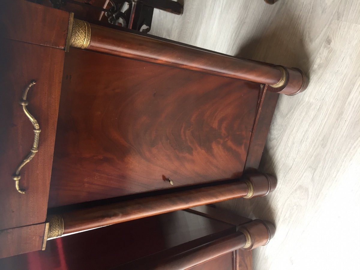 Large Pair Of Mahogany Bedside Tables With Detached Empire Style Columns -photo-2